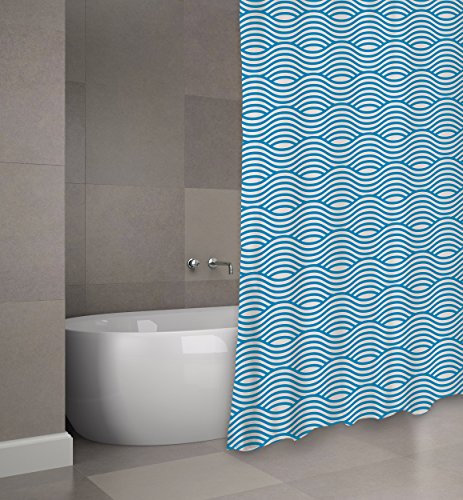 MSV Cotexsa by Premium Anti-Schimmel Duschvorhang - Anti-Bakteriell, 100% wasserdicht, mit 12 Duschvorhangringen - „Wave“ Blau 180x200cm