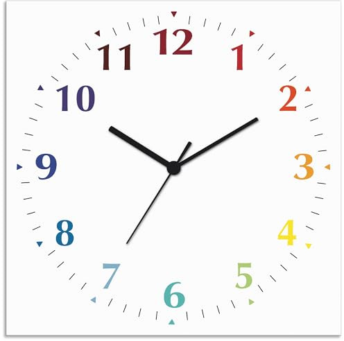 ARTLAND Wanddeko Wanduhr ohne Tickgeräusche Alu Quarzuhr 30x30 cm Quadratisch Lautlos 12 Ziffern Farbig Schlichtes Design Weiß S7KI