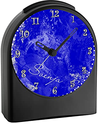 CreaDesign, WU-50-1117-01, Traum Farbe Blau, analog Kinderwecker schwarz, Funkwecker ohne Ticken, mit Licht, personalisiert mit Namen, 9,6 x 5,5 x 11,9 cm, 104 g