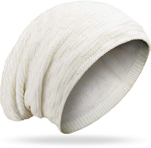 Grin&Bear Long Slouch Beanie Grobstrick Teddyfleece M10 (DE/NL/SE/PL, Alphanumerisch, Einheitsgröße, Creme)