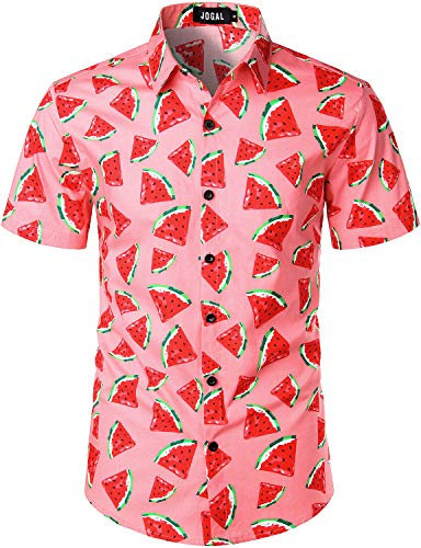 JOGAL Chemise hawaïenne à manches courtes pour homme, Rose clair/rouge, XXL