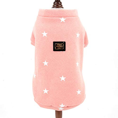 SMALLLEE_LUCKY_STORE Star Print Pet Fleece Sweatshirt Jumper Sweater Jacket for Small Dogs Cats Boy Girl Crewneck Soft Warm Winter Coat Puppy Clothes Toy Poodle Shih Tzu Pug,Pink XXL | Soft Fleece, Crewneck Fit, Snap Closure, Warm and Cosy, Autumn Winter Wear, Small Medium Breed, Star Print Puppy Jumper