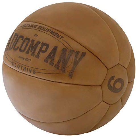 Bad Company Vintage Leder Medizinball in 10 Gewichtsstufen l Vollball aus hochwertigem Echtleder in braun 6 kg