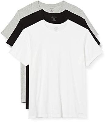 Calvin Klein Men's S/S Crew Neck 3PK Shirt, Black/White/Grey Heather, L (Pack of 3)