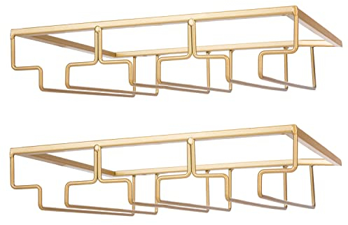 FOMANSH 2 supports métalliques pour verres à vin installables sous un placard, doré