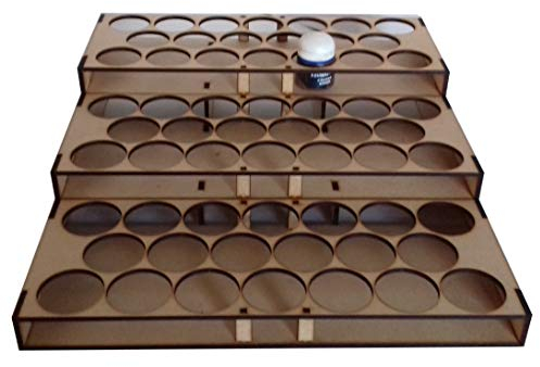 Generic Paint Rack for 60 x 12ml Citadel Paint Pots! Modern MDF Style, Holds 720ml, Width 283mm, Length 324mm, Height 69mm, Hole Diameter 34mm