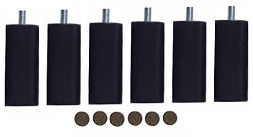 Mobiarioclichi Lot de 6 pieds de sommier en bois massif pour base tapissée avec vis M10 Différentes dimensions et couleurs 10 cm Noir