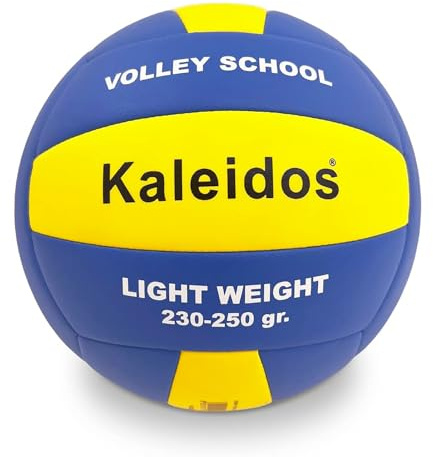 Mondo Sport Palla da Gioco Volley SCHOOL, Taglia 5 Indoor, Soft Touch Finta Pelle, 250 g, Colore Giallo, Blu - 13066
