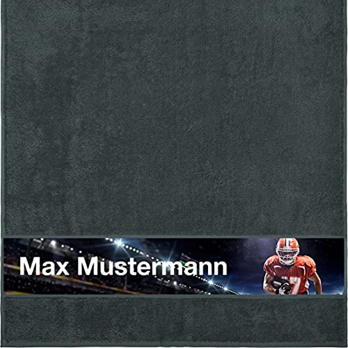 Duschtuch mit Namen - personalisiert - Motiv American Football - viele Farben & Motive - Dusch-Handtuch - anthrazit - Größe 70x140 cm - persönliches Geschenk mit Wunsch-Motiv und Wunsch-Name