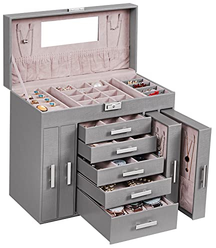 ANWBROAD Enorme scatola di gioielli organizer per gioielli 6 livelli 40 ganci supporto per display con serratura specchio scatola gioielli ragazze orecchini anelli collane bracciali JJB018H