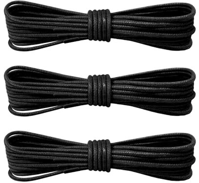 Laceter 2 Pares de Cordones Redondos Encerados 2.4mm para Zapatos de Vestir - Para Derbies, Botines, Mocasines - Acabado Elegante - Alta Durabilidad - Fabricado en España - Negro, 90 cm