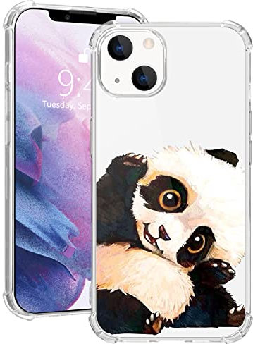MAYCARI Cute Panda Case Clear for for iPhone 13 mini 5.4 Inch, Cartoon Animal Pattern Transparent Shockproof Anti-Scratch Soft TPU Cover with Air Cushion for Men&Women