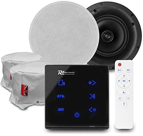 Power Dynamics Bluetooth Ceiling Speaker Kit – A50B In-Wall Amplifier System with 2x FCS6 Ceiling Speakers & Fire Hoods, Home Audio Installation Set