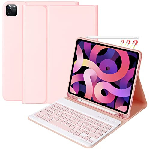 Clavier pour iPad Air 11 Zoll M3/M2 (2025/2024), Air 5 2022/Air 4 2020, Coque avec Keyboard Français pour iPad Pro 11 2022/2021/2020/2018,Clavier Magnétique Détachable Bluetooth, fente pour stylos