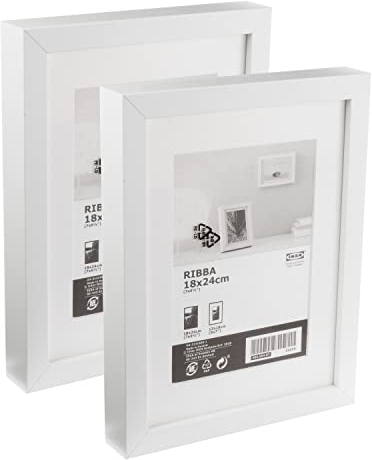 Ikea RIBBA 2er Set Bilderrahmen Chunky Thick Box Weiß 18 x 24 cm (mit 13x18 cm Matte), Holzfaserplatte & Kunststoff