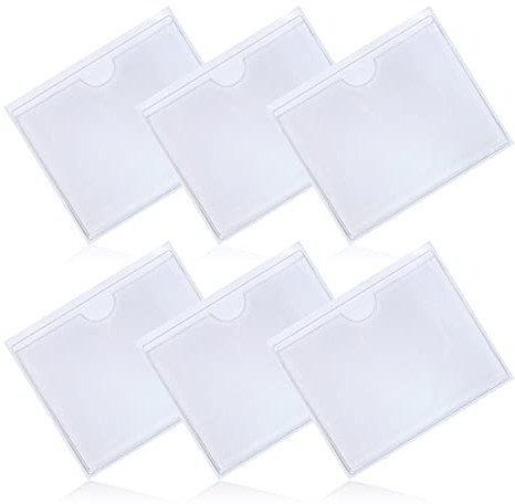 Vicloon Visitenkartentaschen Kleben, 6 Stück Visitenkartentaschen Selbstklebend Transparent, 100mm * 80mm, Etikettenhalter Selbstklebend, Obere Öffnung, Büro Organisieren und Sortieren
