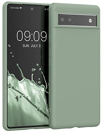 kwmobile Hülle kompatibel mit Google Pixel 6a Hülle - weiches TPU Silikon Case - Cover geeignet für kabelloses Laden - Graugrün