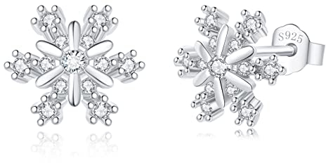 Deyanse Silber Weihnachten Ohrringe Damen, 925 Sterling Silber Weihnachts Ohrstecker, Silber Schneeflocke Ohrstecker mit Zirkonia, 9mm Klein Schlafen Knorpel Ohrstecker zum Weihnachten