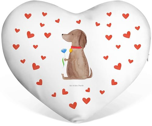 Mr. & Mrs. Panda Herzkissen Hund Blume - Geschenk, Tierliebhaber, Hundeliebe, Hundespruch, Hundemama, Hunde, Haustier, süß, Dekokissen, Hundemotiv,