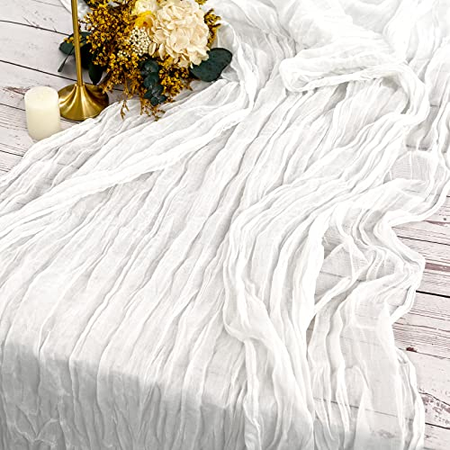 2 Stück Seihtuch-Tischläufer Weiß,90 x 300 cm Rustikaler Gaze-Stoff Boho-Tischläufer Käsetuch Cheesecloth Tischläufer Hochzeit Tischdecke für Hochzeitsfeier Brautparty Tischdekoration