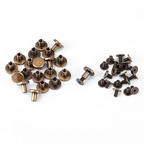 20 Set Leather Rivets Kit, Leather Snap and Rivet Flat Head Brass Rivets Antique Brass Metal Rivet Replacement, for DIY Leather Craft Clothes Caps Bag Shoes Decoration (8mm)