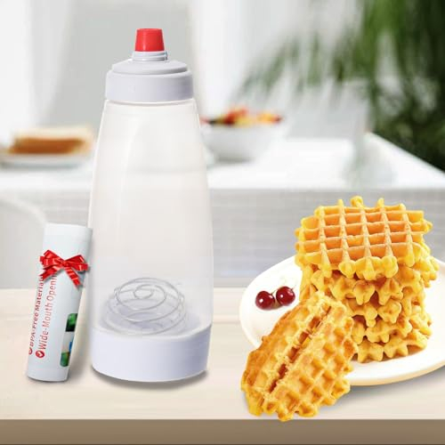 Lovical Pancake Batter Dispenser and Mixer with BlenderBall Wire Whisk Batter Bottle Squeeze Kitchen Pancake Shaker Batter Dispenser Bottle Baking Tool for Cupcakes, Muffins, Crepes, and More
