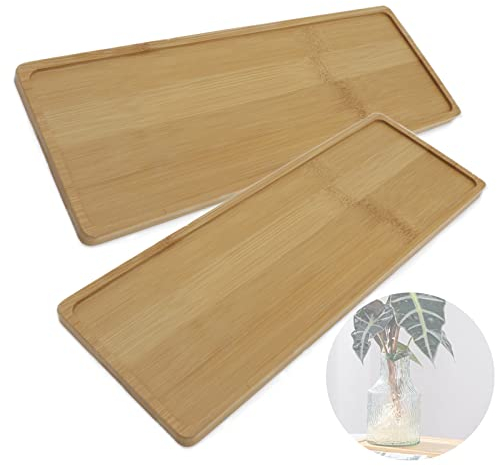 Joyangy 2 Stück Bambus-Pflanzen-Untersetzer-Set, 27,9 x 10,2 cm, rechteckige Pflanzentabletts für den Innenbereich, kleine Pflanzen-Untersetzer und Abtropfschalen für Töpfe, Zimmerpflanzenzubehör