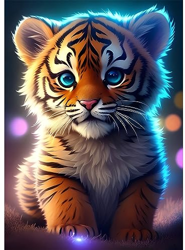 EOBROMD Diamond Painting Erwachsene Tiger, 5D Diamant Painting Bilder Erwachsene, DIY Diamond Painting Bilder Diamant Malerei Tiere Set für Wanddekoration 30x40cm