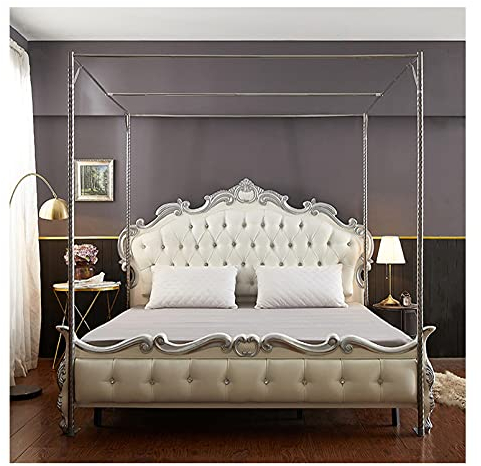 Betthimmel aus Edelstahl, verdicktes Baldachin, Netz, Bettrahmenpfosten aus Edelstahl, stabile viereckige Bett-Moskitonetz-Rahmenhalterung, passend für Metallbett, Holzbett, Twin-Größe, 33 m