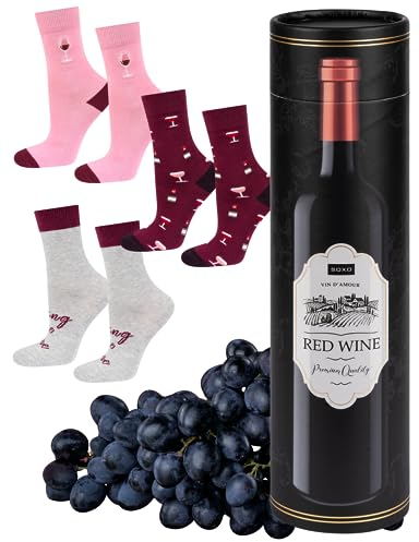soxo Chaussettes Femme Fantaisie Cadeau Drole Chaussette Cadeaux Femme Gadget 35-40 Red Wine 3 Paires