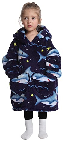 SearchI Kinder Übergroße Hoodie Tragbare Decke Kapuzenpullover Super Weich Warmes Bequeme Tragbare Decken Sweatshirt für Kleine Mädchen Jungen 2-6 Jahre(Hai)