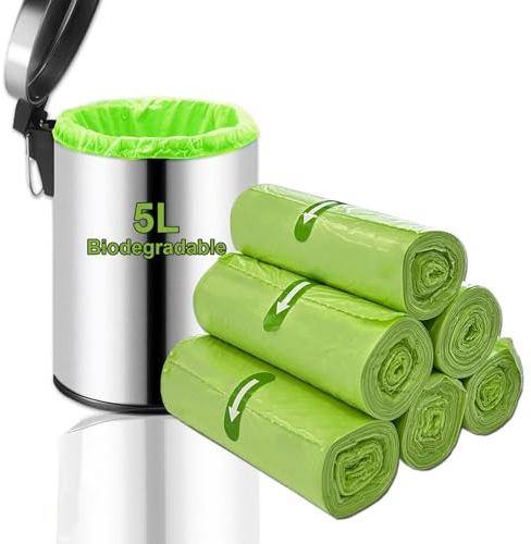 KITBEST Bolsas de Basura Biodegradables y Compostables - 5 Litros x 120 Bolsas Pequeñas de Reciclaje (1.2 Galones) - Para Residuos de Alimentos