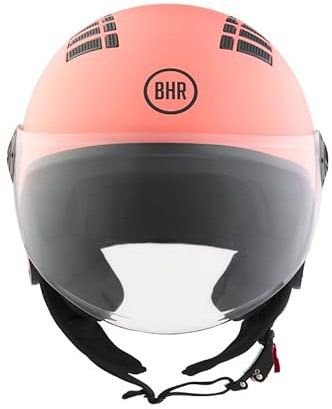 BHR Casque moto Demi-Jet ECE 22.06 834 Flow avec 16 trous d’aération, visière anti-rayures et fermeture micrométrique Corail mat XL