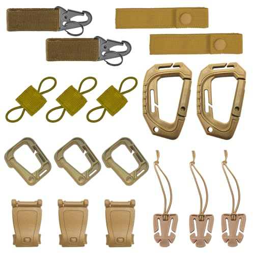 INLAZTIM 18 Stück Molle Zubehör Karabiner Clips Molle System Gürtelschlaufen Molle Strap Attachments für Taktische Rucksäcke Bag Weste (Khaki)