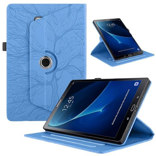 TEDTIKJT Funda para Tabletas Samsung Galaxy Tab A6 10.1 2016 SM-T580/ T585 PU Cuero Folio Cover Protectora 360 Giratoria Soporte Carcasa con Auto-Sueño/Estela Case Tab A 10.1 2016,Azul Árboles