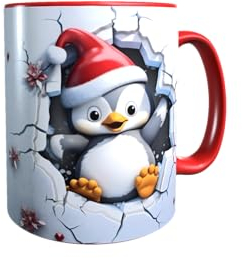 Druck-66 Weihnachtstasse Pinguin Niedlich 3D Keramik Tasse Rund