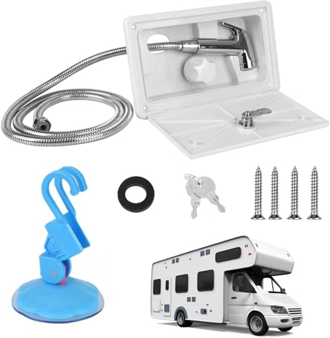 Douche De Camping-Car, Douche Extérieure Pour Camping-Cars, Kit De Boîte De Douche Avec Interrupteur Chaud-Froid Avec Serrure, Kit De Boîte De Douche Extérieure Pour Marin Camping-Car Caravane-Blanc