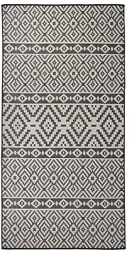 vidaXL Outdoor Teppich Flachgewebe Witterungsbeständig UV-beständig Außenteppich Balkon Terrasse Garten Swimming Pool 100x200cm Schwarz Gestreift