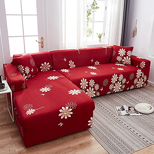 Sofaschoner Rot Sofaüberwurf Weich Spandex Sofaschoner rutschfest Couch Überwurf Waschbare Sofa Überzug Sofabezug mit Elastischen Riemen Sofabezug L Form Universelle 1 Sitzer