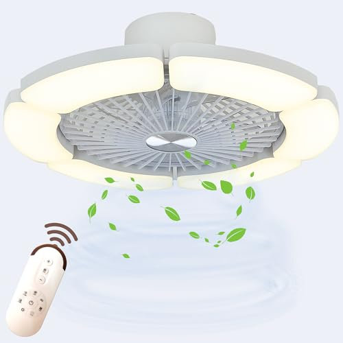 MASLED 20 Ceiling Fans with Lights and Remote Control | Low Profile 6 Speed Ceiling Fan | Colour Tuneable & Dimmable LED Light | Modern Decorative Lampshade with Easy-Mount Design (103-WHITE)