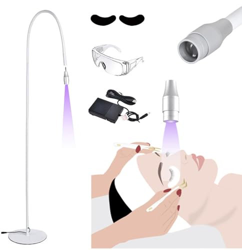 ZPBLWT Lampe UV pour ongles, lampe de polymérisation de colle UV, col de cygne flexible avec pédale pour extensions de cils, lumière UV LED pour colle d'extension de cils UV photopolymérisable, noir