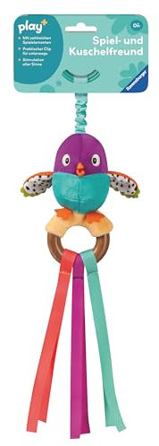 Ravensburger 4853 Play+ Zwitscher-Vogel, Holz-Greifling, Kuscheltier mit Zwitscher-Bauch, Zahnungshilfe, Baby-Spielzeug ab 0 Monaten