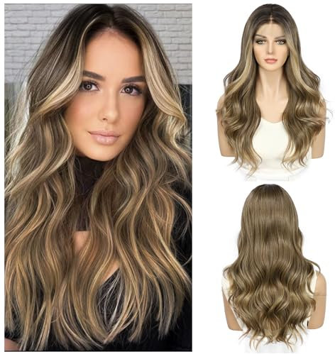 Sapphirewigs Braune Perücke Lace Front 13x4 Synthetische Perücken Körper Welle Lace Front Haare Vorgezupfte Tägliche Wear Party Datum Weihnachten 22 inch