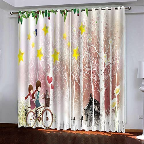 Blickdichte Vorhänge, Verdunkelungsvorhang - Cartoon-Paar 150 (B) X 166 (H) cm - Blickdichter Vorhang Mit Ösen, Polyester Mit 3D-Druck, Für Schlafzimmer, Geräuschreduzierung 2Er Set -9W4Q-Q6V0-2