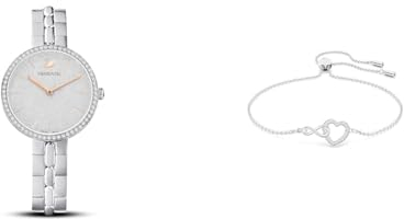 Swarovski Cosmopolitan Uhr, Metallarmband, Silberfarben, Edelstahl & Infinity Armband, Unendlichzeichen und Herz, Weiss, Rhodiniert