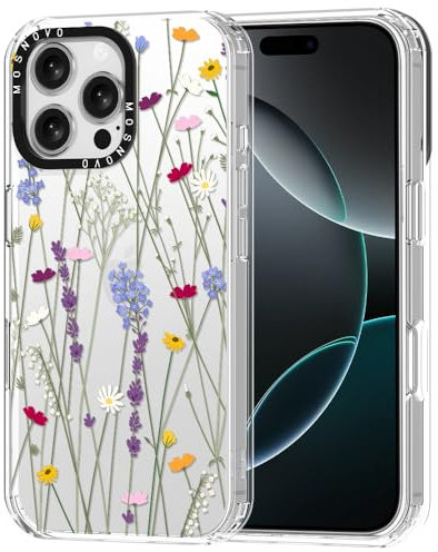 MOSNOVO Case for iPhone 16 Pro Max, [Buffertech 6.6ft Military-Grade Drop Protection] [Anti Peel Off Tech] Clear TPU Bumper Phone Case Cover Design - Floral Garden