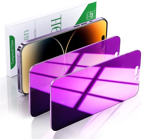Pokolan 2 Pack Privacy Screen Protector for iPhone 14 Pro, Purple Anti Spy Tempered Glass, 9H Hardness, Case Friendly, Anti Scratch, No Bubbles