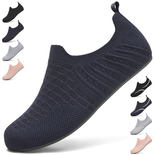 BARFULKER Hausschuhe Damen Herren Leichte Hüttenschuhe Rutschfest Pantoffeln Bequem Slip on Flache Home Slippers Unisex Haussocken Barfußschuhe Hausschuhsocken. Blau, 41 EU