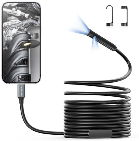 Dual Lens Endoscope Camera with Light, 1080P HD Snake Endoscope Inspection Cam with 8+1 LEDs, 16.5FT Flexible Probe Cable, Borescope Camera Compatible with iPhone 15, 16, Android Phone