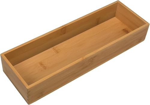 KOOJOYCC Organisateur de tiroirs en bambou 30 x 10 x 5 cm - Boîte de rangement en bambou - Boîte de rangement pour couverts - Organiseur de maquillage - Pour cuisine, salle de bain et bureau